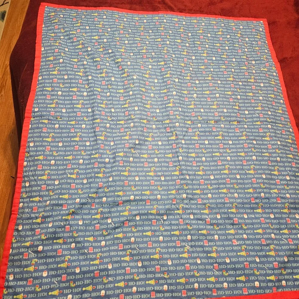 patchwork Chritmas quilt holiday themed two sided  baby lap or pets approx 42x37